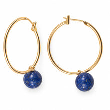 Load image into Gallery viewer, 14k Yellow Gold 25 X 1.25mm Hoop 8-8.5mm Blue Lapis Lazuli Dangle Earrings