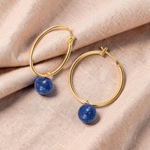 Load image into Gallery viewer, 14k Yellow Gold 25 X 1.25mm Hoop 8-8.5mm Blue Lapis Lazuli Dangle Earrings