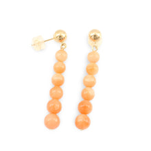 Load image into Gallery viewer, Pink Coral Beads 14K Yellow Gold Dangling Earrings
