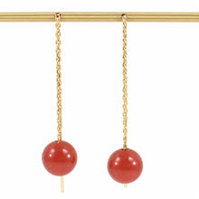 Load image into Gallery viewer, 14k Yellow Gold Threader Chain Red Carnelian Gemstone Dangle Earrings