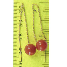 Load image into Gallery viewer, 14k Yellow Gold Threader Chain Red Carnelian Gemstone Dangle Earrings