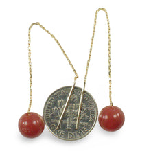 Load image into Gallery viewer, 14k Yellow Gold Threader Chain Red Carnelian Gemstone Dangle Earrings