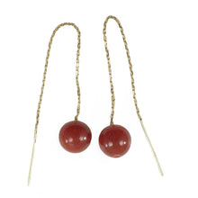 Load image into Gallery viewer, 14k Yellow Gold Threader Chain Red Carnelian Gemstone Dangle Earrings