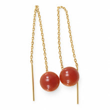 Load image into Gallery viewer, 14k Yellow Gold Threader Chain Red Carnelian Gemstone Dangle Earrings
