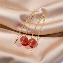 Load image into Gallery viewer, 14k Yellow Gold Threader Chain Red Carnelian Gemstone Dangle Earrings