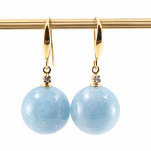 Load image into Gallery viewer, 14kt Solid Yellow Gold Diamond Genuine Aquamarine Hook Earrings