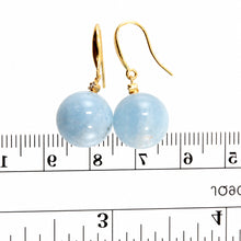 Load image into Gallery viewer, 14kt Solid Yellow Gold Diamond Genuine Aquamarine Hook Earrings