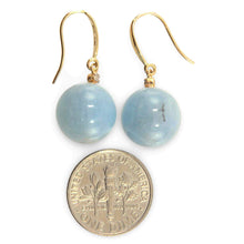 Load image into Gallery viewer, 14kt Solid Yellow Gold Diamond Genuine Aquamarine Hook Earrings