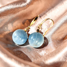 Load image into Gallery viewer, 14kt Solid Yellow Gold Diamond Genuine Aquamarine Hook Earrings