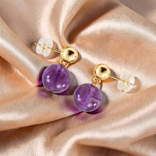 Load image into Gallery viewer, A Well Match Dangle Stud Earrings 8mm Purple Amethyst 14k Yellow Solid Gold