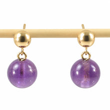 Load image into Gallery viewer, A Well Match Dangle Stud Earrings 8mm Purple Amethyst 14k Yellow Solid Gold
