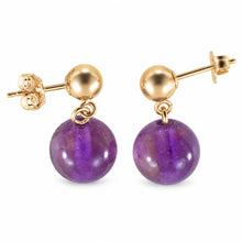 Load image into Gallery viewer, A Well Match Dangle Stud Earrings 8mm Purple Amethyst 14k Yellow Solid Gold