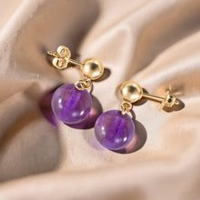 Load image into Gallery viewer, A Well Match Dangle Stud Earrings 8mm Purple Amethyst 14k Yellow Solid Gold