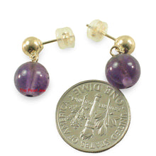 Load image into Gallery viewer, A Well Match Dangle Stud Earrings 8mm Purple Amethyst 14k Yellow Solid Gold