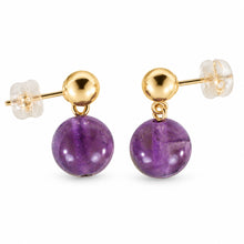 Load image into Gallery viewer, A Well Match Dangle Stud Earrings 8mm Purple Amethyst 14k Yellow Solid Gold