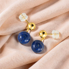 Load image into Gallery viewer, A Well Match Dangle Stud Earrings Blue Lapis Lazuli 14k Yellow Solid Gold