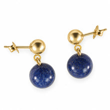 Load image into Gallery viewer, A Well Match Dangle Stud Earrings Blue Lapis Lazuli 14k Yellow Solid Gold