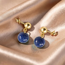 Load image into Gallery viewer, A Well Match Dangle Stud Earrings Blue Lapis Lazuli 14k Yellow Solid Gold