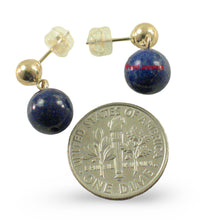 Load image into Gallery viewer, A Well Match Dangle Stud Earrings Blue Lapis Lazuli 14k Yellow Solid Gold