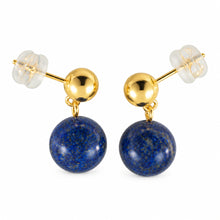 Load image into Gallery viewer, A Well Match Dangle Stud Earrings Blue Lapis Lazuli 14k Yellow Solid Gold