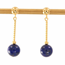 Load image into Gallery viewer, Lapis 14k Yellow Gold 4mm Ball Twist Tube Dangle Earrings