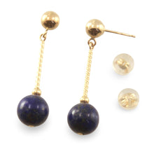 Load image into Gallery viewer, Lapis 14k Yellow Gold 4mm Ball Twist Tube Dangle Earrings