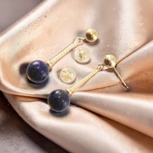 Load image into Gallery viewer, Lapis 14k Yellow Gold 4mm Ball Twist Tube Dangle Earrings