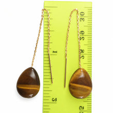 Load image into Gallery viewer, 14k Yellow Gold Threader Chain Raindrop Brown Tiger Eye Dangle Earrings