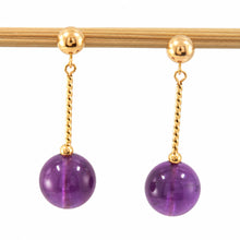 Load image into Gallery viewer, 14k Yellow Gold 5mm Ball Twist Tube Amethyst Earrings