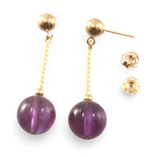 Load image into Gallery viewer, 14k Yellow Gold 5mm Ball Twist Tube Amethyst Earrings