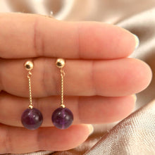 Load image into Gallery viewer, 14k Yellow Gold 5mm Ball Twist Tube Amethyst Earrings