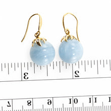 Load image into Gallery viewer, Real 14k Yellow Gold Genuine Diamonds &amp; Aquamarine Dangle Earrings
