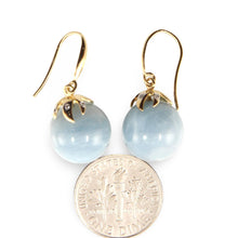 Load image into Gallery viewer, Real 14k Yellow Gold Genuine Diamonds &amp; Aquamarine Dangle Earrings