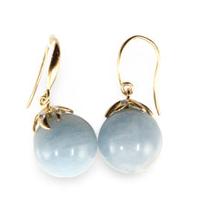 Load image into Gallery viewer, Real 14k Yellow Gold Genuine Diamonds &amp; Aquamarine Dangle Earrings