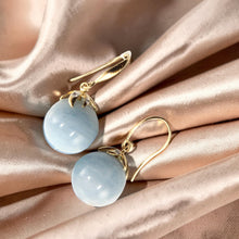 Load image into Gallery viewer, Real 14k Yellow Gold Genuine Diamonds &amp; Aquamarine Dangle Earrings