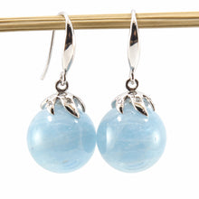 Load image into Gallery viewer, 14k White Gold Genuine Diamonds &amp; Aquamarine Dangle Earrings