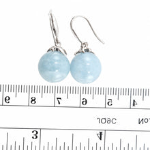 Load image into Gallery viewer, 14k White Gold Genuine Diamonds &amp; Aquamarine Dangle Earrings