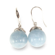 Load image into Gallery viewer, 14k White Gold Genuine Diamonds &amp; Aquamarine Dangle Earrings