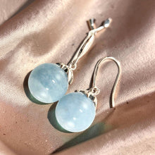 Load image into Gallery viewer, 14k White Gold Genuine Diamonds &amp; Aquamarine Dangle Earrings