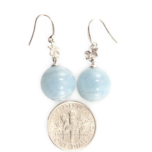 Load image into Gallery viewer, 14kt White Gold Traditional Hawaiian Plumeria Style Aquamarine Earrings