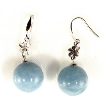 Load image into Gallery viewer, 14kt White Gold Traditional Hawaiian Plumeria Style Aquamarine Earrings