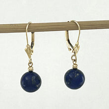 Load image into Gallery viewer, 1310022 BLUE LAPIS LAZULI BEAD 14K YELLOW GOLD LEVERBACK DANGLE EARRINGS