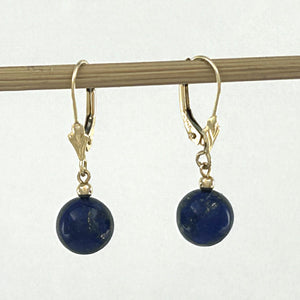 1310022 BLUE LAPIS LAZULI BEAD 14K YELLOW GOLD LEVERBACK DANGLE EARRINGS