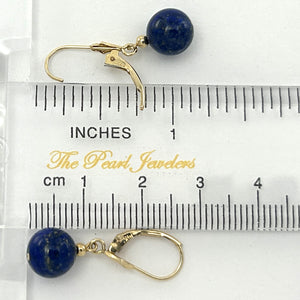 1310022 BLUE LAPIS LAZULI BEAD 14K YELLOW GOLD LEVERBACK DANGLE EARRINGS