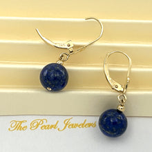 Load image into Gallery viewer, 1310022 BLUE LAPIS LAZULI BEAD 14K YELLOW GOLD LEVERBACK DANGLE EARRINGS