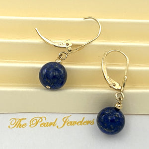 1310022 BLUE LAPIS LAZULI BEAD 14K YELLOW GOLD LEVERBACK DANGLE EARRINGS