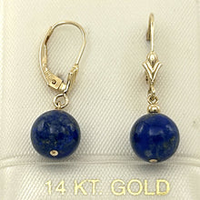 Load image into Gallery viewer, 1310022 BLUE LAPIS LAZULI BEAD 14K YELLOW GOLD LEVERBACK DANGLE EARRINGS