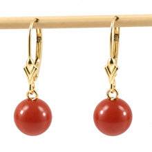 Load image into Gallery viewer, 14kt Yellow Solid Gold Leverback 8-8.5mm Carnelian Bead Dangle Earrings