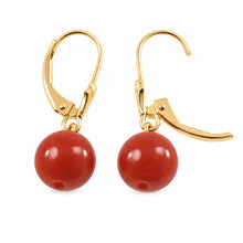 Load image into Gallery viewer, 14kt Yellow Solid Gold Leverback 8-8.5mm Carnelian Bead Dangle Earrings