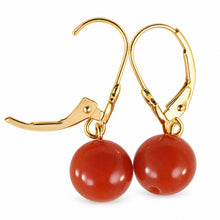Load image into Gallery viewer, 14kt Yellow Solid Gold Leverback 8-8.5mm Carnelian Bead Dangle Earrings
